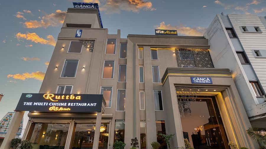 A facade image shot from a low angle of DLS Ganga Bliss, Haridwar with blue sky in the background